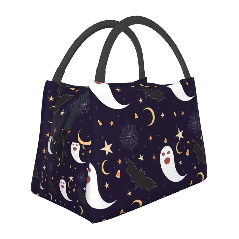 

Halloween Ghosts Spiders Insulated Lunch Bags Women Bats And Stars Scatter Resuable Thermal Cooler Food Lunch Box Work Travel