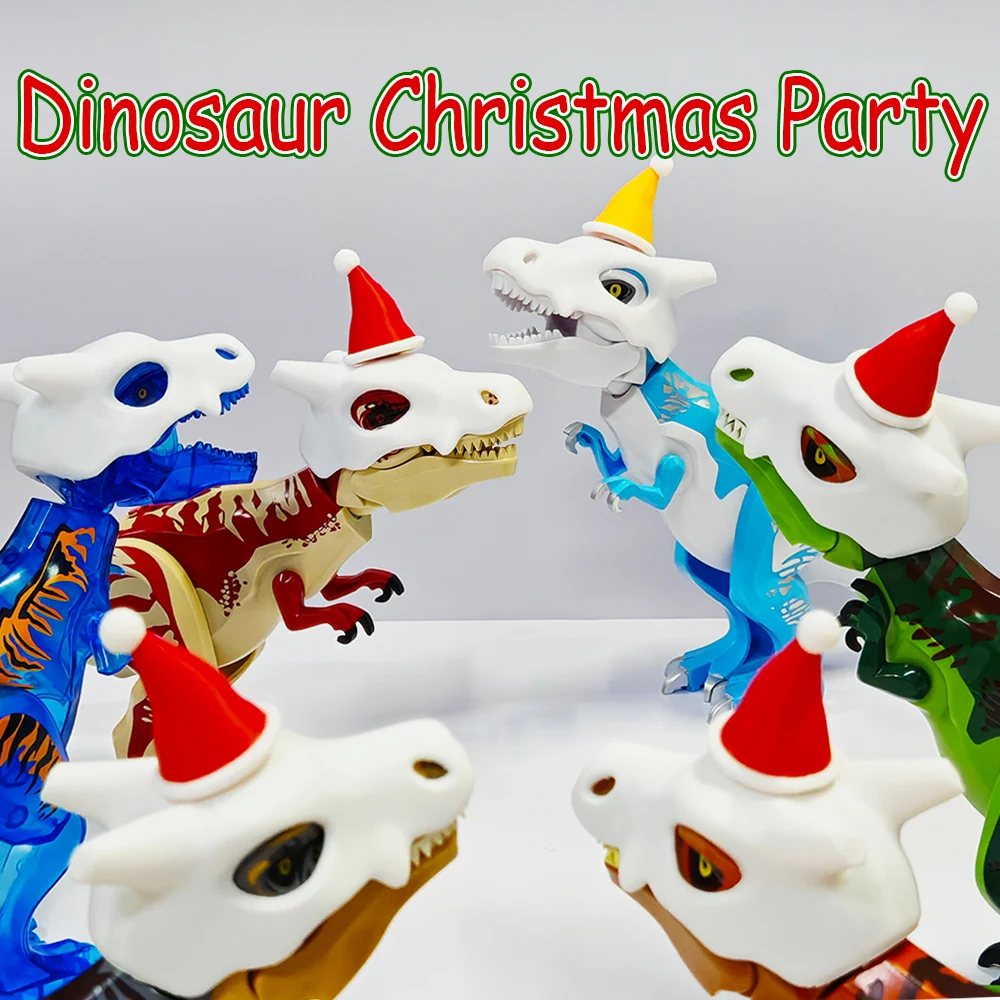 

Jurassic Dinosaurs Skull Mask Building Blocks DIY Big Tyrannosaurus Action Figure Models Children Toy Magnet Hat Christmas Gifts