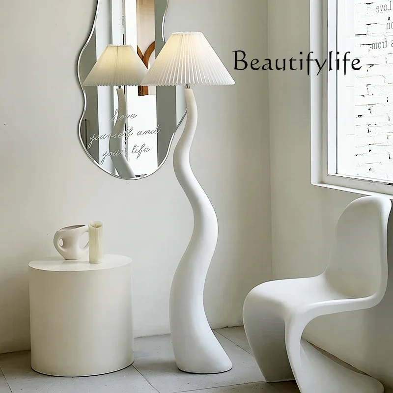 Nordic cream wind curved floor lamp light French vertical decorative lamp