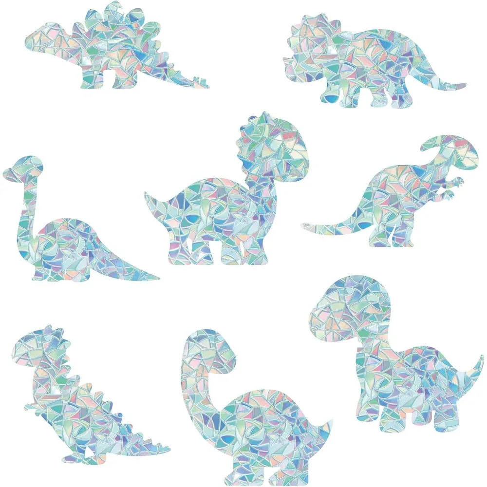 16PCS 8 Styles Dinosaur Window Clings Static Rainbow Window Stickers Non Adhesive Collision Glass Stickers Vinyl Birds Strikes