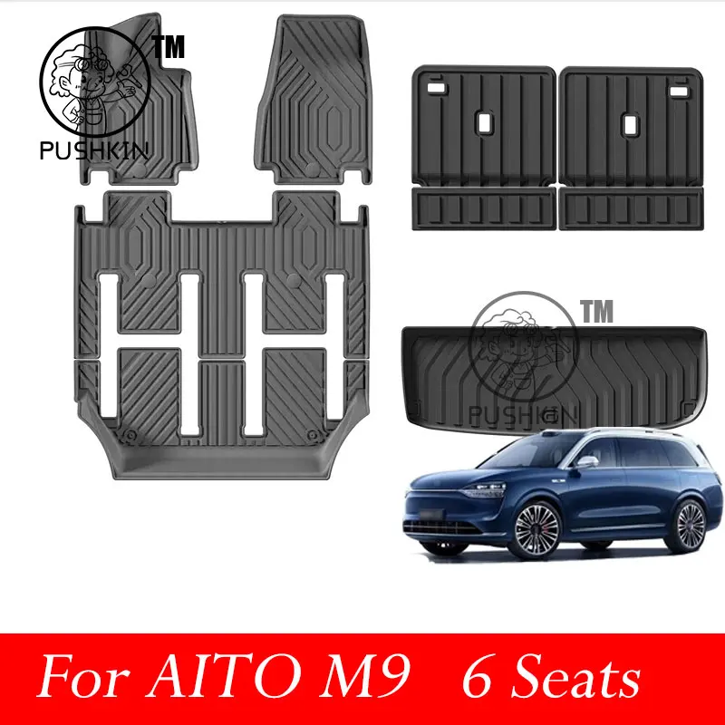 

For AITO M9 TPE Floor Mats Trunk Mats All Weather Front Rear Cargo Liner Mat Waterproof Anti-Slip Foot Pads Accessories