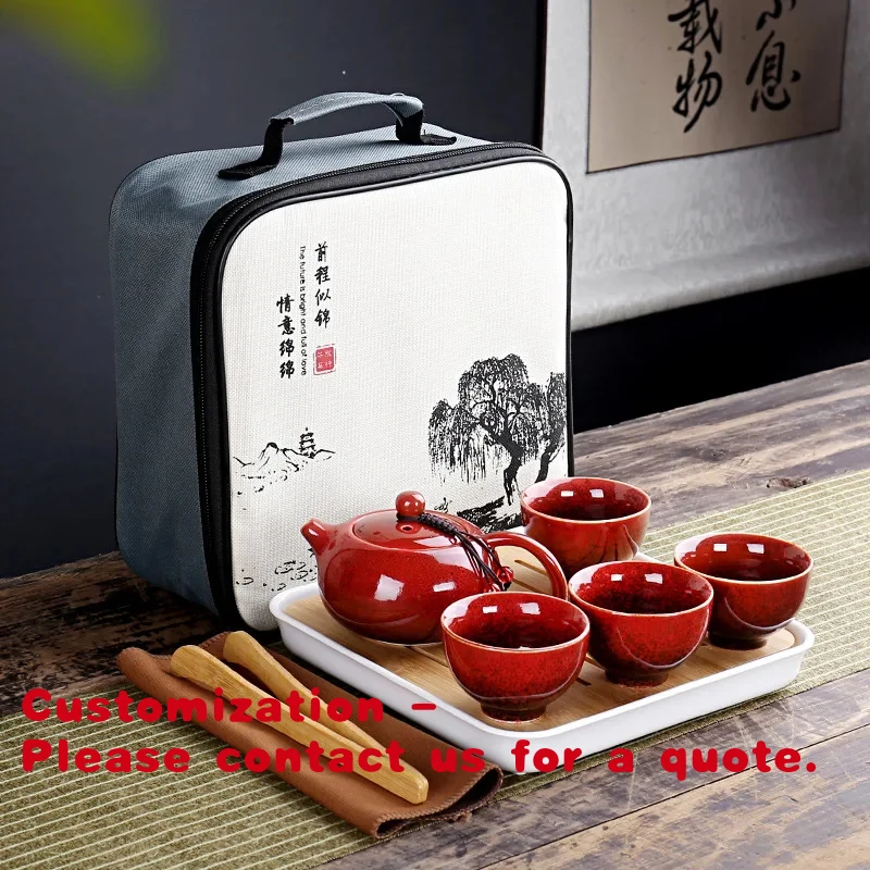 custom.Price Portable Travel Tea Set Compact Gongfu Tea Ware 1 Teapot 4 Cups Home Office Use Ceramic Tea