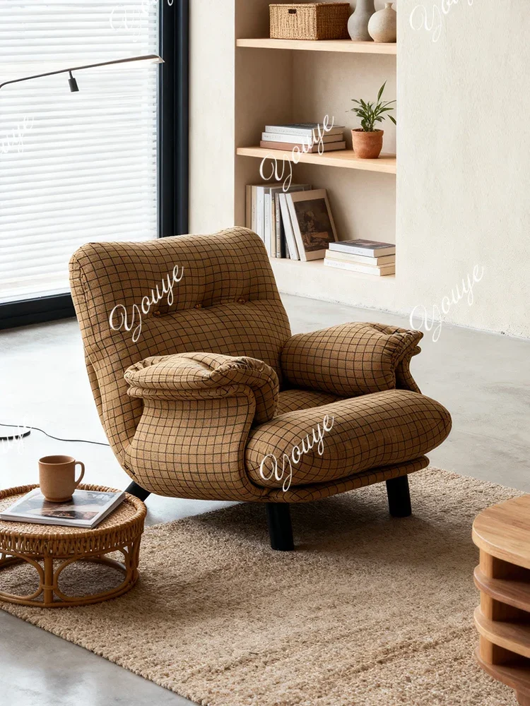 

J American Retro Single Sofa Chair Designer Living Room Small Apartment Household Lazy Chair Casual Single Chair