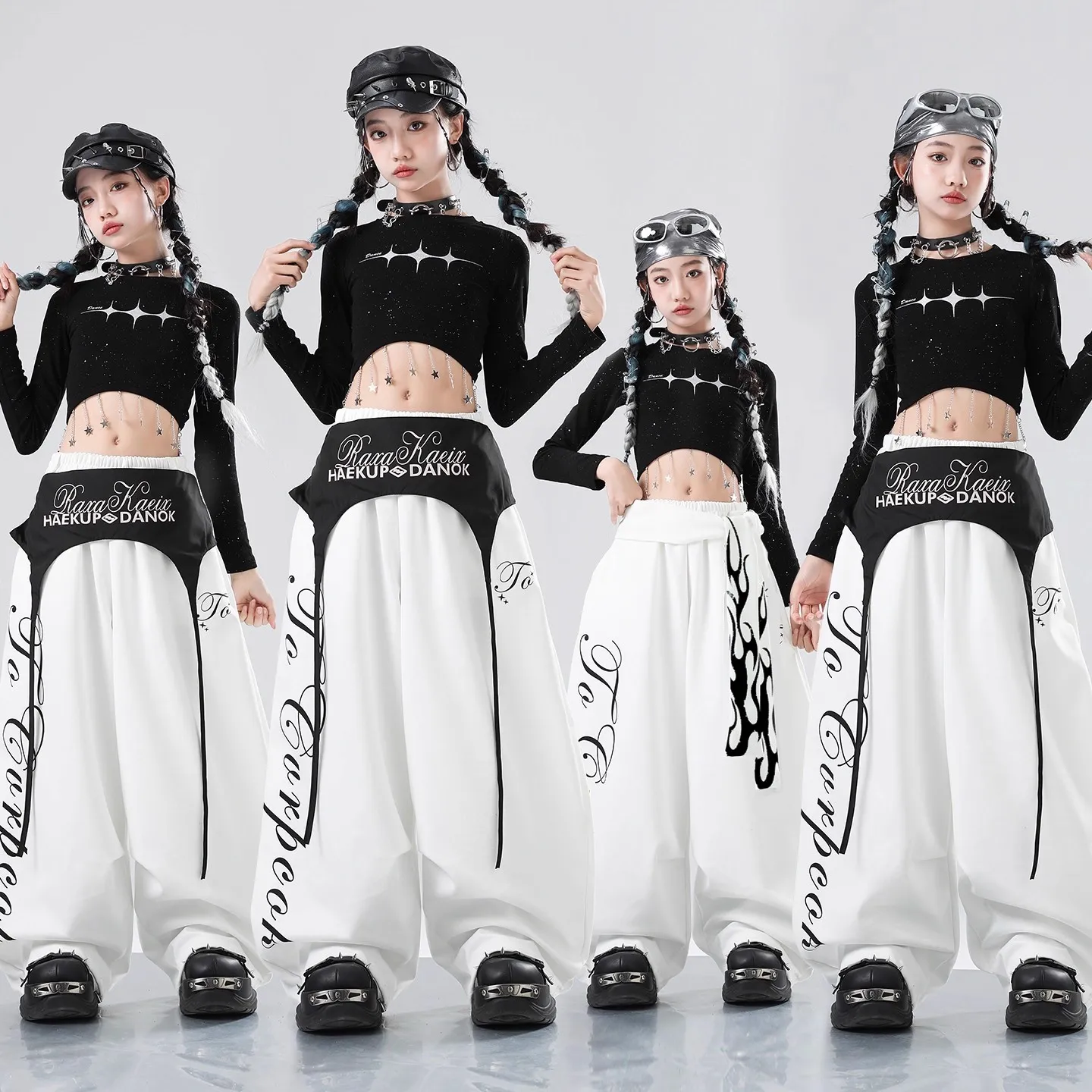 

2025 Girls Long Sleeve Crop Top Pants Jazz Dance Clothes Hip Hop Costumes Street Dance Practice Kpop Dancing Show Wear DQL12282