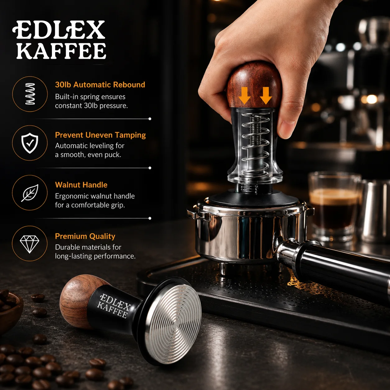 30lb Constant Pressure Coffee Tamper Thread Base 51mm 53mm 58mm Espresso Tampers with Calibrated Spring Loaded Barista Tool