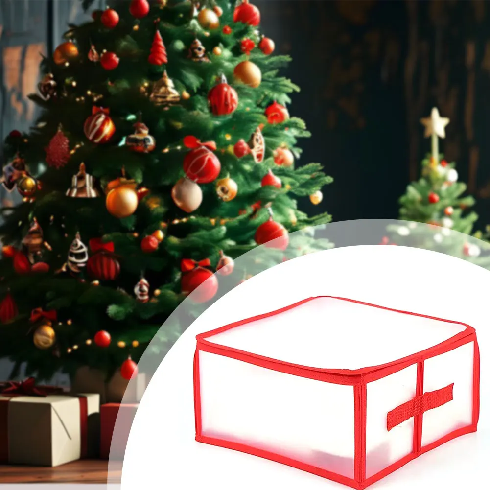 Red Plastic Ornament Storage Box Foldable Tree Decorations Baubles Ornament Storage Cubes for Home Organization