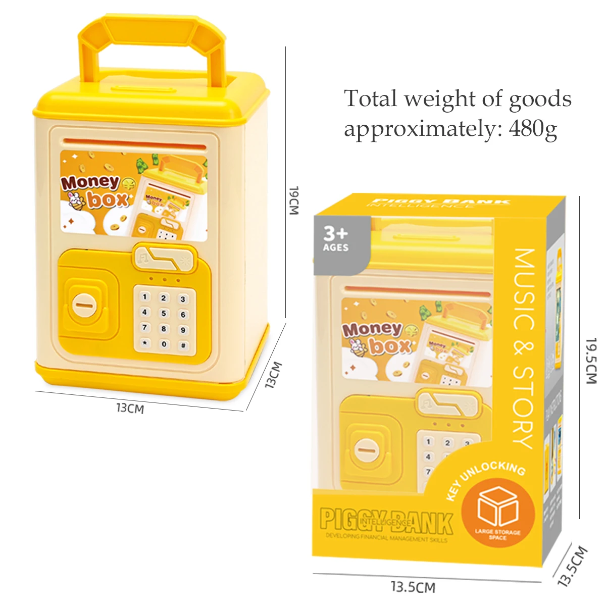 فتح Key Piggy Bank Toys ATM Money Box للأطفال والموسيقى والأضواء، بطارية هدايا ذات سعة كبيرة لا تشمل