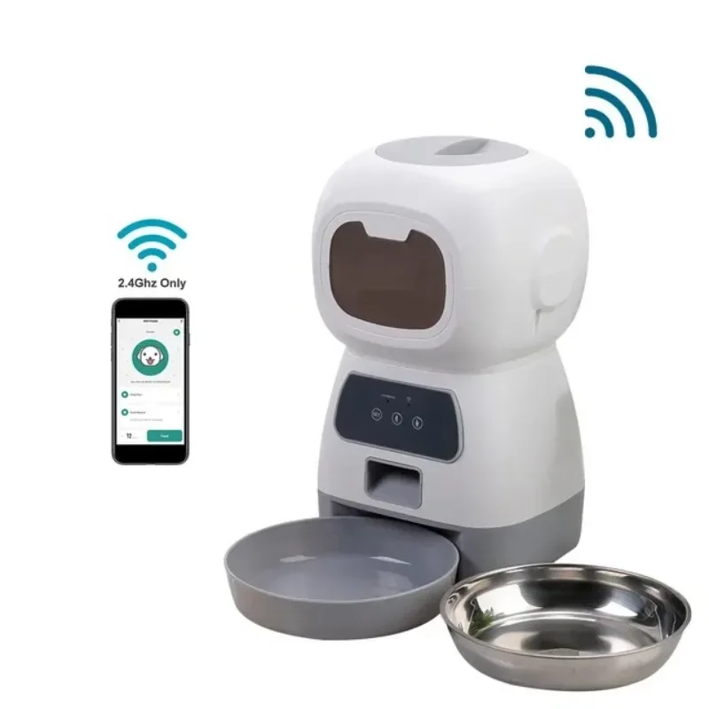 3.5L Pet Automatic Feeder Cat Intelligent Automatic Double-outlet Feeder Stainless Steel Feeder Fixed-point Dispenser