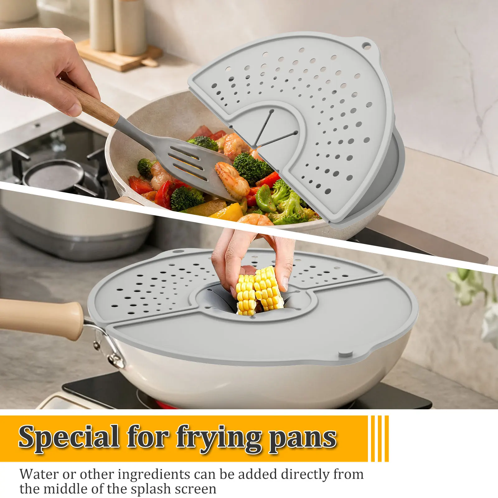 1Pc Silicone Kitchen Splatter Screen Foldable Heat Resistant Oil Splash Guard Drain Board Cover Multi Use Kitchen Frying Pan Lid