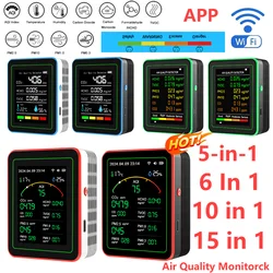 15-in-1 Indoor Air Quality Monitor Household CO CO2 TVOC HCHO Tester WiFi APP Control Portable AQI PM0.3 PM1.0 PM2.5 PM10 Tester