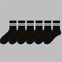 6/12 Pairs Men Socks Spring Autumn Simple Casual Black White Striped Sock Breathable Mid Tube Sock High-quality Round Neck Socks