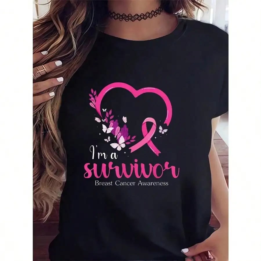 

I Am A Cancer Survivor Breast Cancer Awareness Printed T-Shirt Soft And Comfortable Plus Size Shirt Cotton Machine Washable