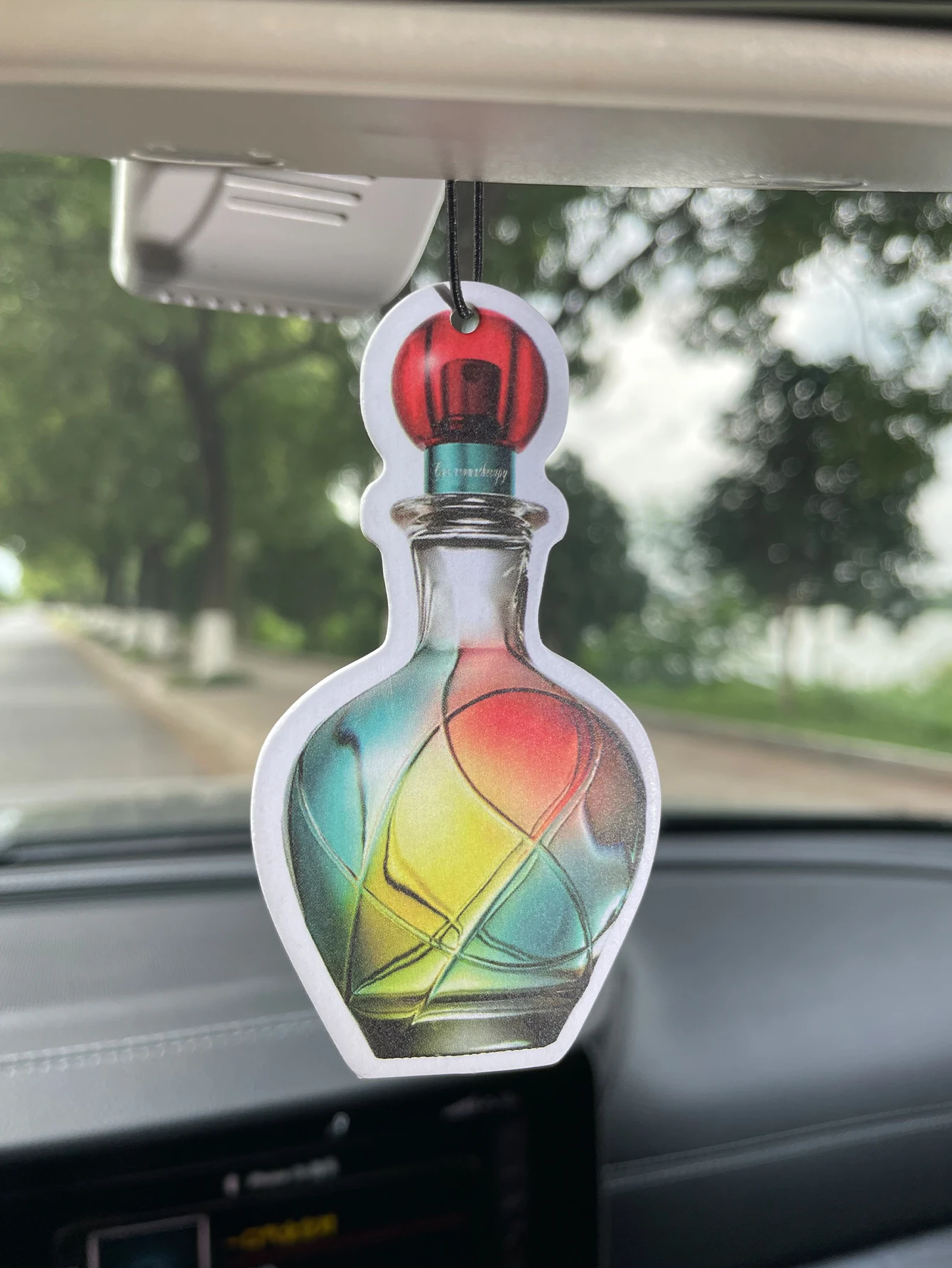 Colorful Rainbow Glass Perfume Bottle Hanging Car Air Freshener, Natural Plant‑Extracted Fragrance, Alcohol‑Free Non‑Toxic, Heat