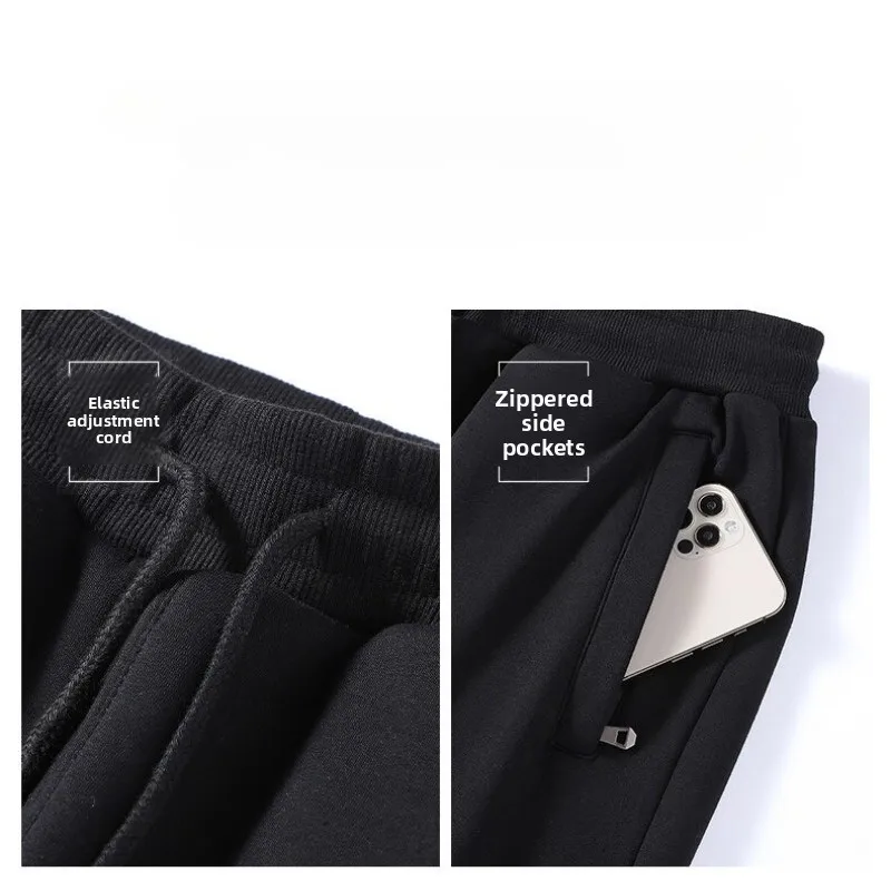 Nieuwe winterfleece voor heren en verdikte sportkleding en vrijetijdsbroeken, nauwsluitende, platte hoek, modieuze grote broeken