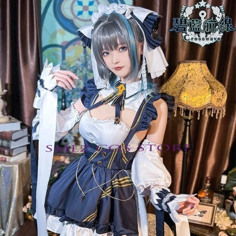 

s;3,t'7\b/HMS Cheshire Anime Game Azur Lane Cosplay Costume Woman Sexy Lolita Maid Dress Wig Set Halloween Par2;d,6'v\8/