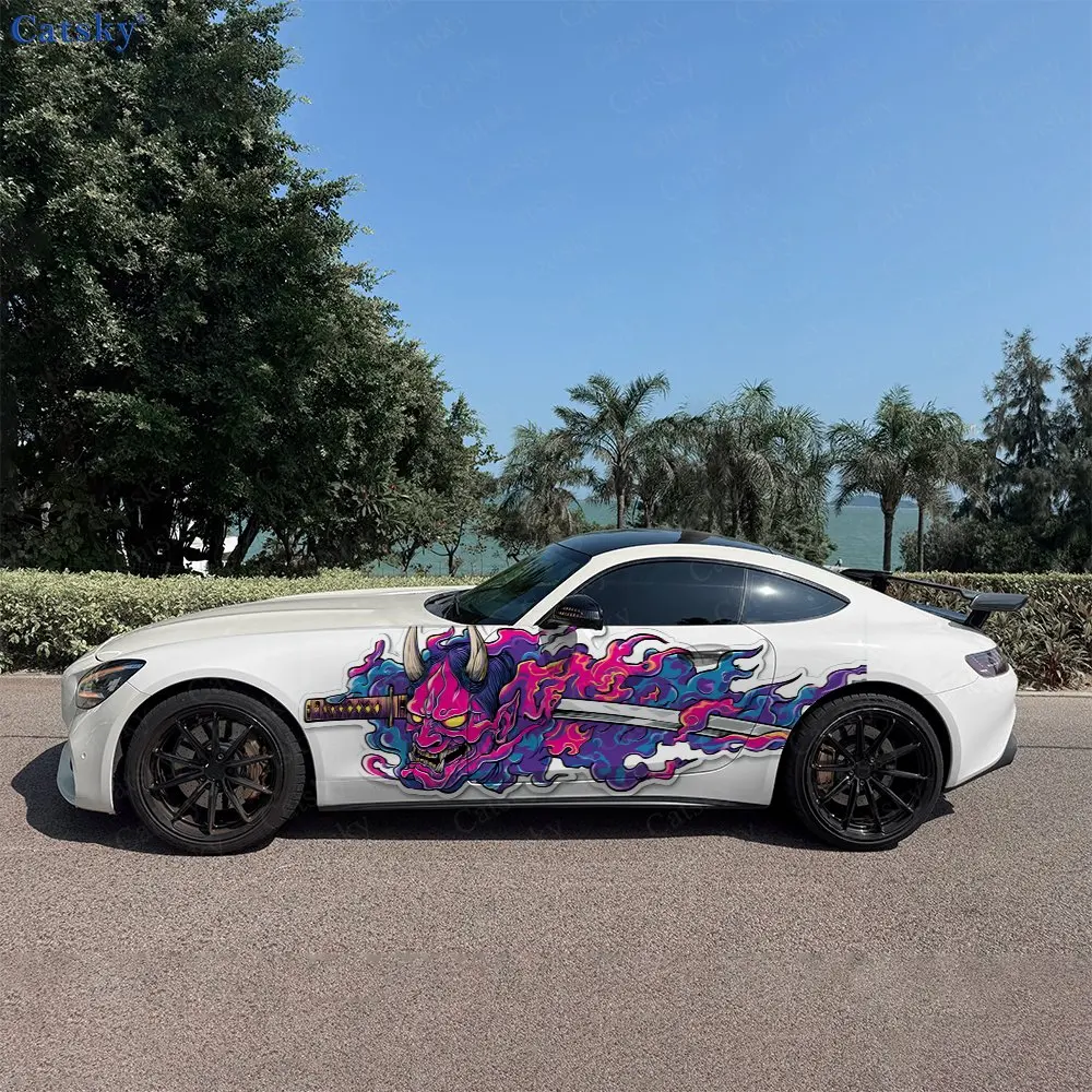 

2pcs Sword And Warrior Mask Car Sticker Full Body Floral Decoration Scratches Protective Car Sticker Waterproof Car Vinyl Wraps