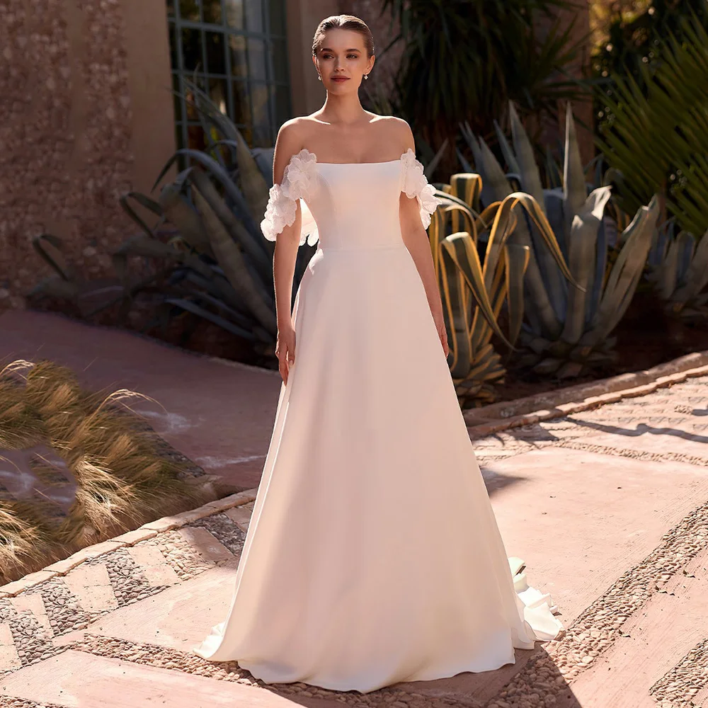 

Modern A-Line Wedding Dresses 2025 Beading Flowers Off Shoulder Bride Gowns Customized Vestido De Noche Women Bridal Dress