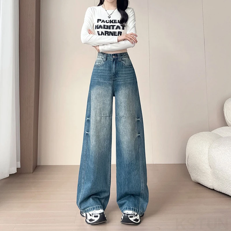 KSTUN خمر شارع العليا واسعة الساق الجينز للنساء عالية الخصر السراويل الفضفاضة الإناث مستقيم الساق سراويل جينز العصرية المرقعة #2