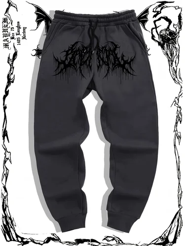 Imagen 2 del producto Pantalones de chándal informales con cordón y estampado de estilo gótico oscuro para hombre, cómodos pantalones de chándal para correr, uso diario