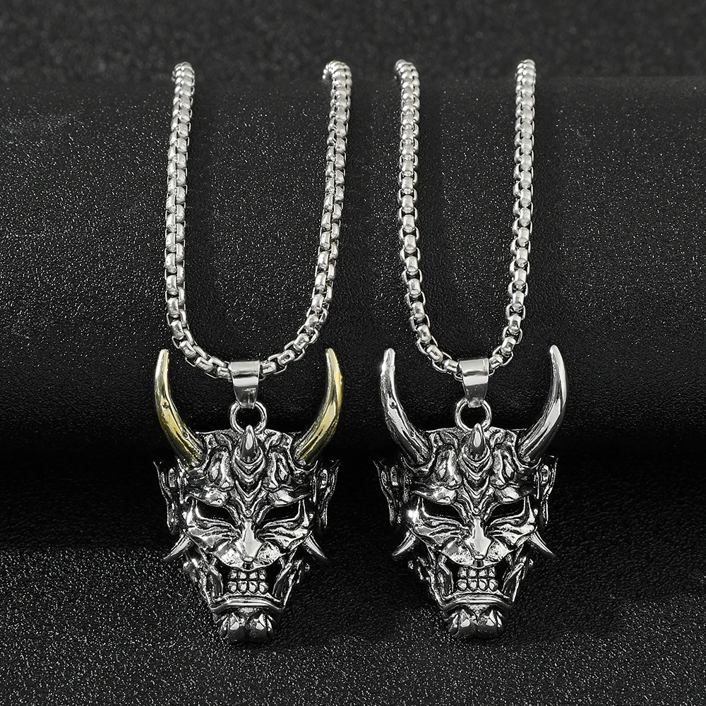 

Scary Demon Mask Pendant Necklace for Men Goth Party Daily Accessories Gifts for Friends
