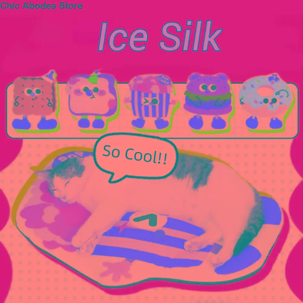 

Cartoon Food Pattern Pet Summer Cooling Mat Breathable Wear-resistant Pet Ice Pad Large Size No Stick Pet Sleeping Mat