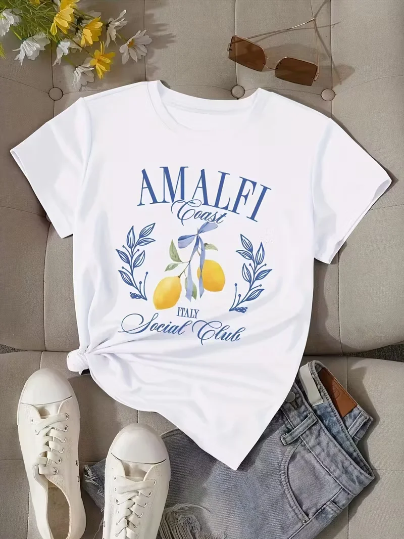 

2025 Новая повседневная рубашка унисекс с буквенным узором и принтом уличной моды, трендовая рубашка из чистого хлопка с короткими рукавами и круглым вырезом