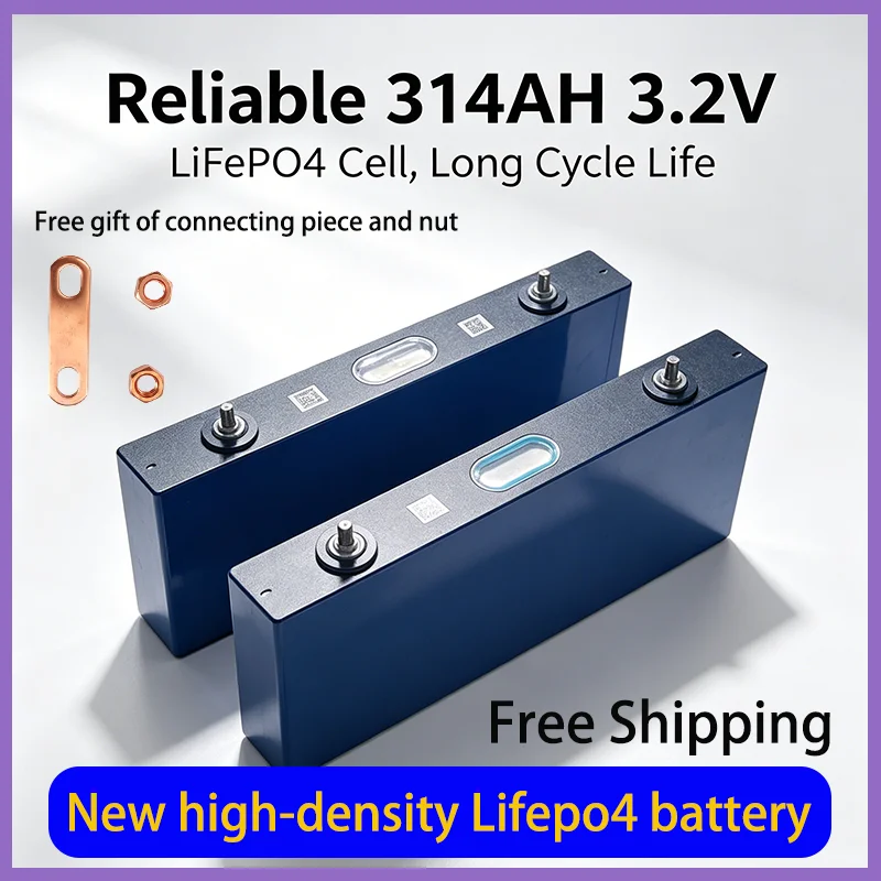 3.2V 314Ah LiFePO4 Battery Cell, 3C High Discharge Rate Deep Cycle Rechargeable Battery for Solar Storage, RV, Marine, UPS, AGV