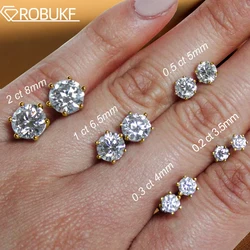 18K Gold Plated 0.2-2ct Moissanite Stud Earrings for Women Men S925 Silver 6 Claws Screw Ear Studs Fine Jewelry with Certificate