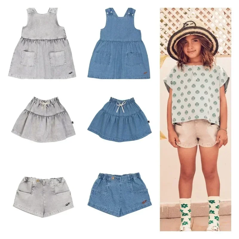 OUYANG & IVAN Kindersets 2025 Wyn Lente/zomer Nieuwe Denim Stof Jongens en Meisjes Jurk Shorts Gedrukt Top Kinderen Rok