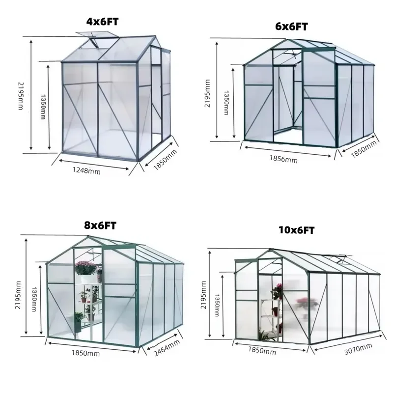 Factory Direct Sales 4x6 Ft Metal Walk-In Greenhouse Waterproof Easily Assembled Modern Traditional Style Backyard Hydroponic