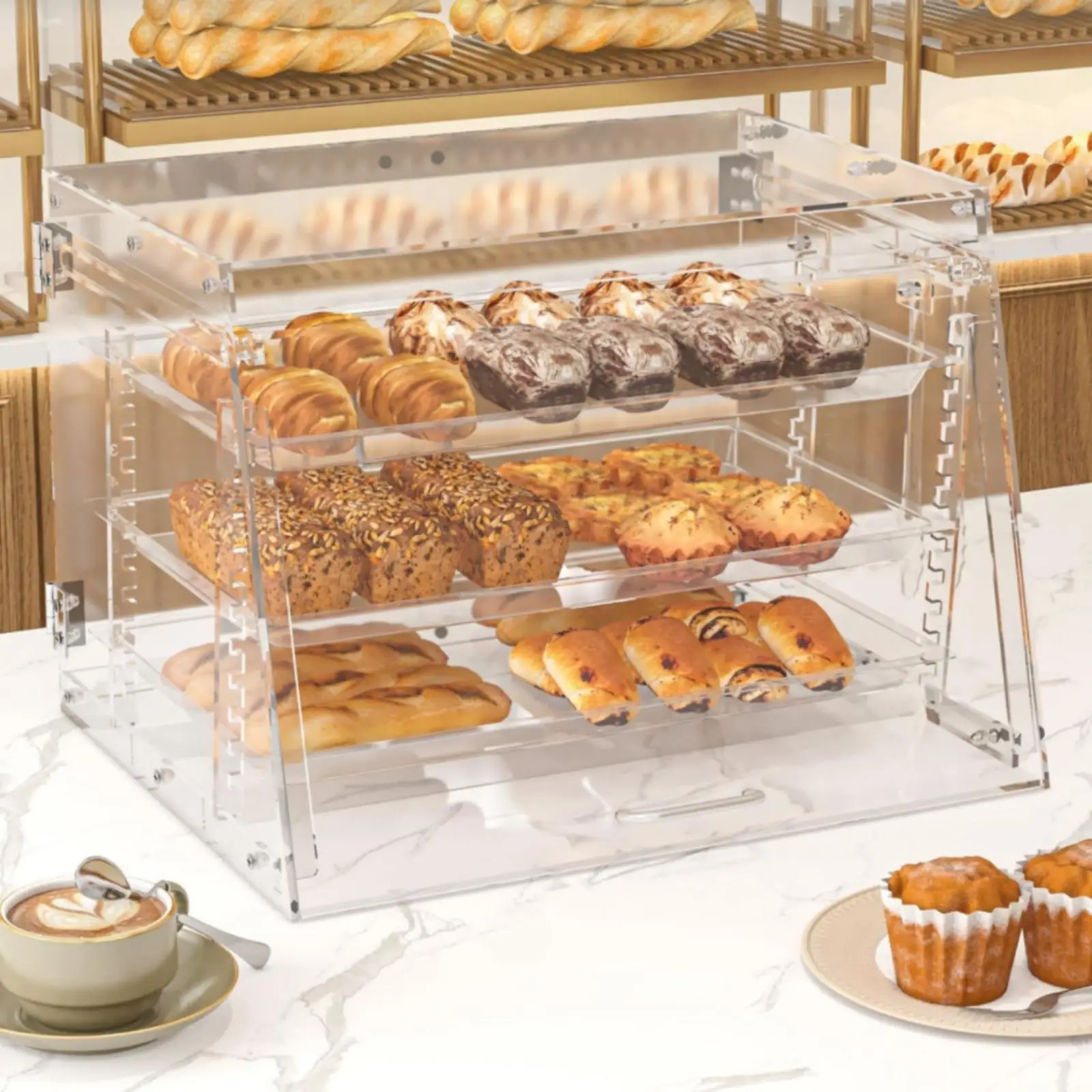 Acrylic Bakery Display Case Slanted for Dessert Shop, Cafe Owners