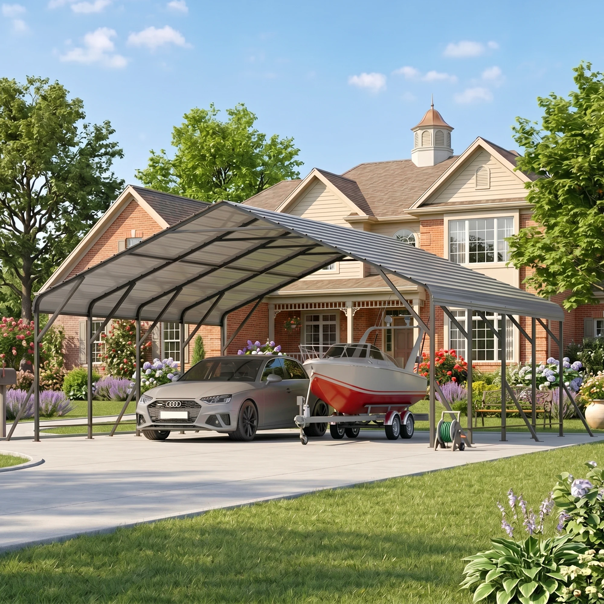 20x20FT Metal Carport w/ Enhanced Base Outdoor Heavy Duty Garage Galvanized Car Shelter for Graden Patio