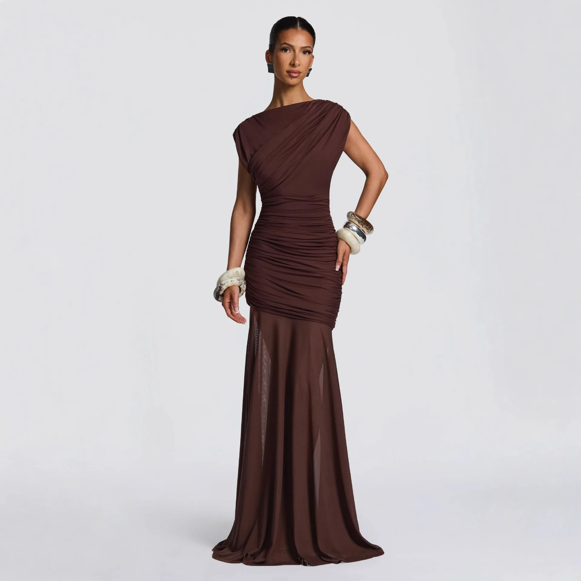 French temperament satin dress women's summer design pure desire fashion trend waist cinching slimming hip hugging long skirt