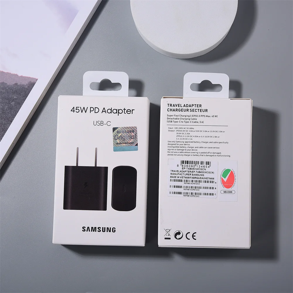 Зарядное устройство USB C для Samsung 45 Вт, сверхбыстрая зарядка, адаптер питания ЕС, США EP-TA845 для Galaxy S25 S24 S23 S20 Plus FE ZFold 6 5