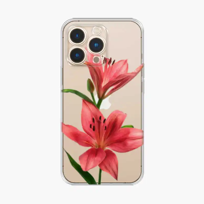 Japan Red Lily Flower Phone Case For IPhone 16 15 14 13 12 11 Pro Max Xs Xr 7 8 Plus SE2020 Transparent Soft Clear Case Shell