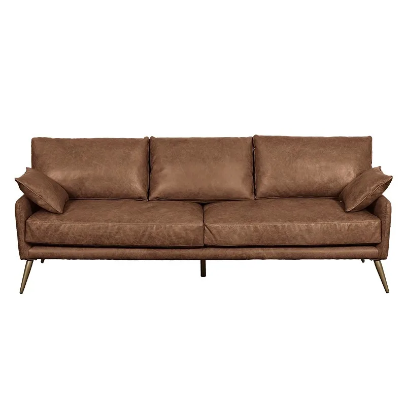 

Three-person small apartment straight, all genuine leather cowhide oil wax leather retro medieval sofa