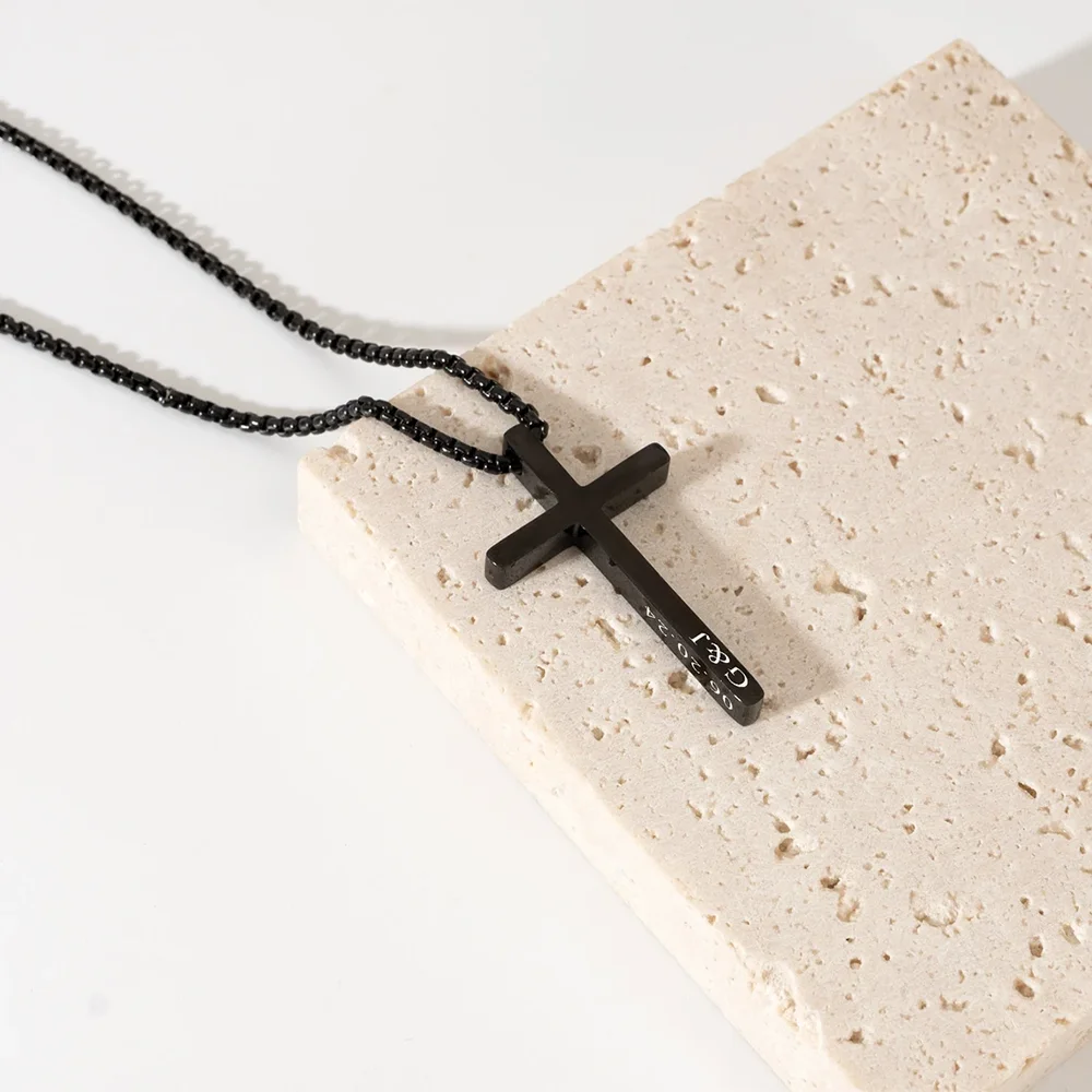 Personalized Plain Cross Name Engraved Neck Chain Stainless Steel Minimalist Religious Daily Stackable Jewelry For Him Her