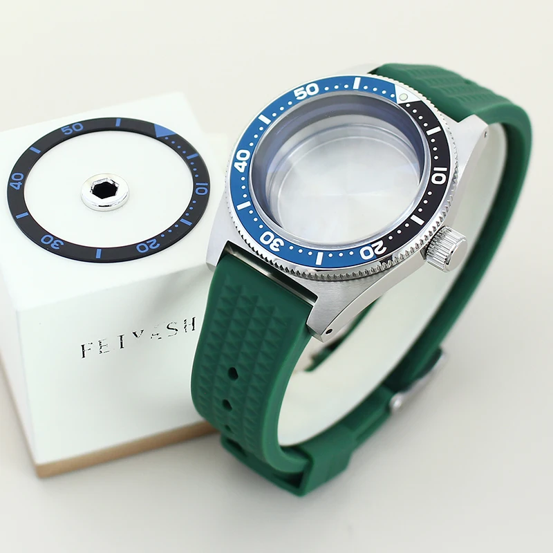 

40mm Watch Water Resistant Case Green Rubber Strap Sapphire Crystal For Seiko NH35 NH36 NH34 Movement 28.5mm Dial Modified 62mas