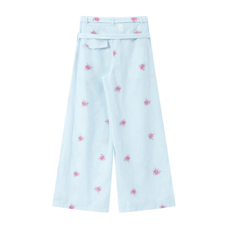 Eleganter bedruckter Damen-Westen-Hosenanzug, ärmelloses Oberteil mit Blumenmuster, plissiert, weit geschnittene Hose, Damen-Set, Sommer-Herbst 2026, Damen-Sets – Detail 21