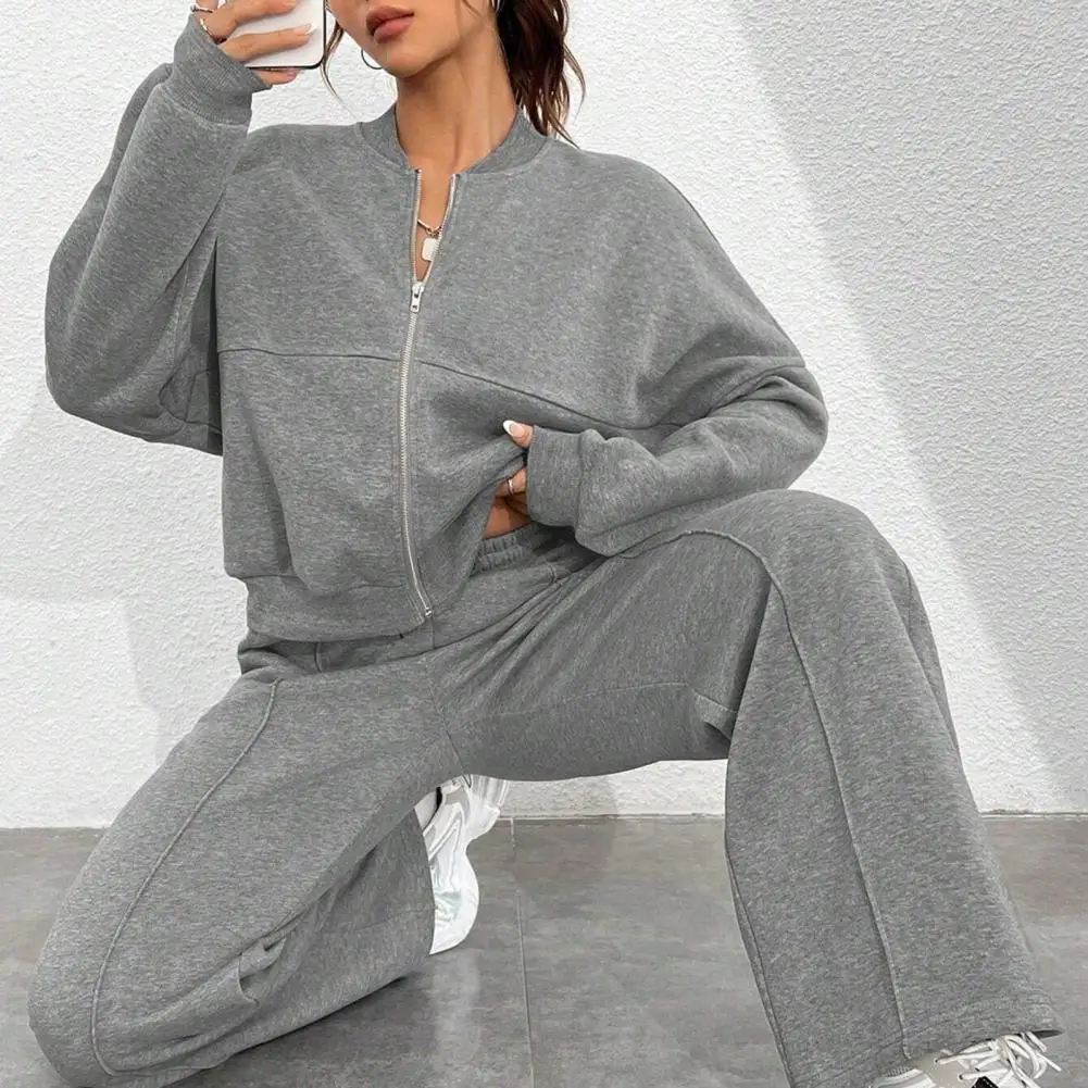 Winter Sweat Suit Set Pink Women Zipper 2 Two Pieces Outfit Pants Casual Loose Winter Warm Tracksuits Sport Women Lounge Set