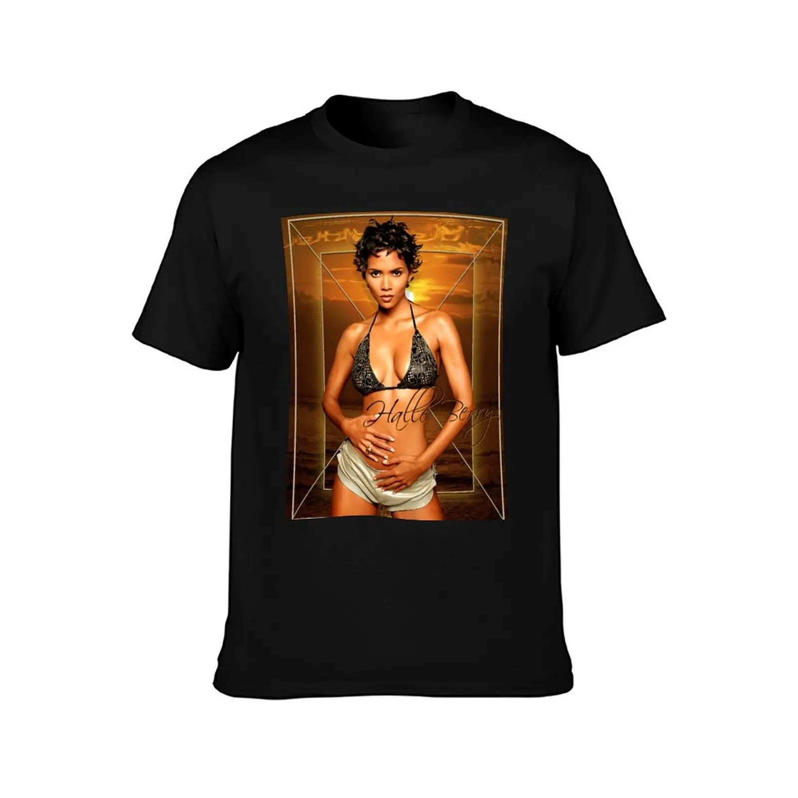 Halle Berry Poster T-Shirt Casual Fashion Short Sleeve Cotton T-Shirt