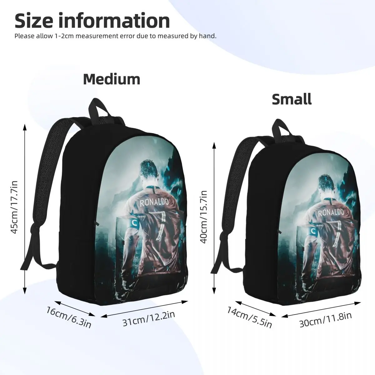 CR7 Football Legend Fashion Backpack Outdoor High School Work Soccer Daypack for Men Women Laptop Shoulder Bag