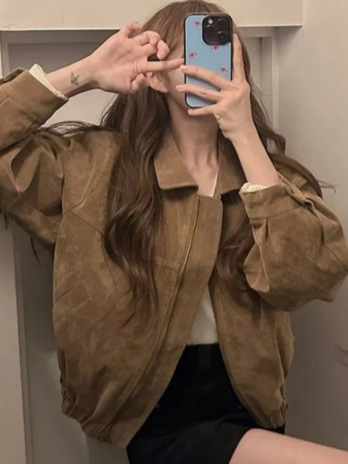 

Шикарный винтажный женский корейский топ ort Jaet с гонконгским ветром и свободными лацканами, длинный замшевый бархатный топ для осенних дней