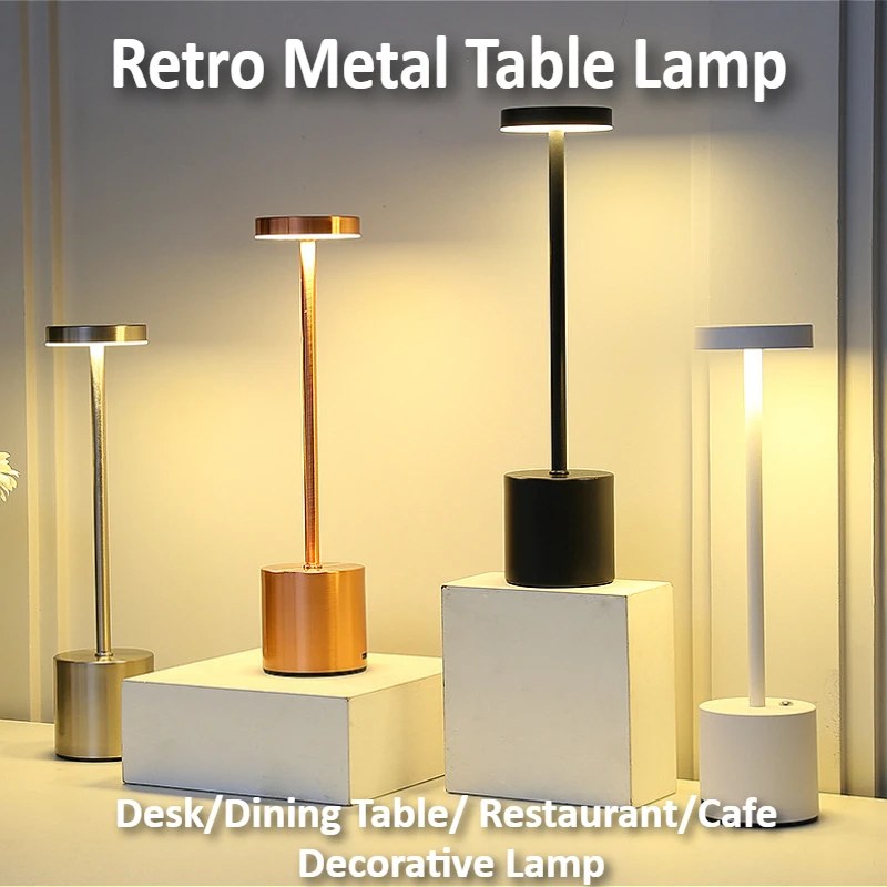 Simple LED Metal Table Lamp White/Black/Silver/Gold Touch Glow Desktop Decor Lamp for Bedroom Dining Room Study Room Coffee Shop