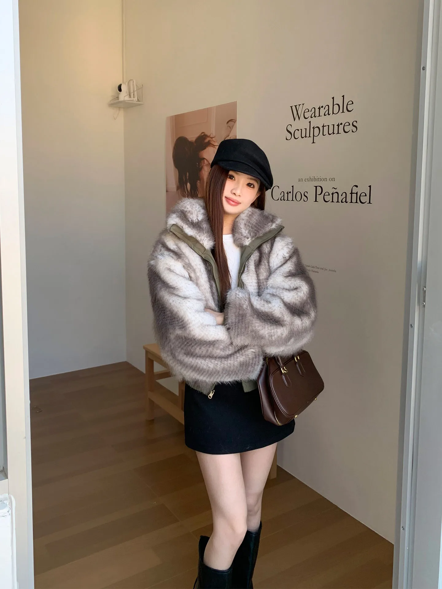 Jaqueta de Couro Ecológica de Alta Qualidade para Mulheres, Jaqueta de Inverno com Forro Quente de Pelúcia Dupla Face