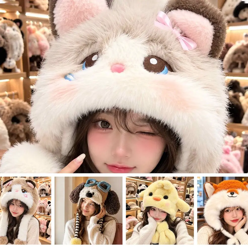 Cat Ear Thick Fleece Cat Ear Trapper Hat Fleece Lined Warm Plush Hat Blush Windproof Animal Hat Cold Weather