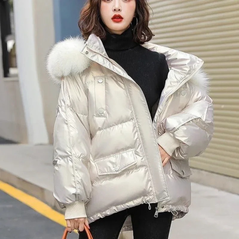 New White Duck Down Jacket Female Authentic Short Fashion Foreign Air Loose Bright Face Wash Thick Bread Suit Winter Coats Women