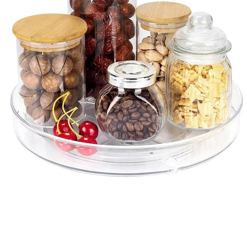 Turntable Organizer 360 Rotation Cabinet Turntable Storage Spice Rack Clear Transparent Lazy-Susan Refrigerator Condiment Tray