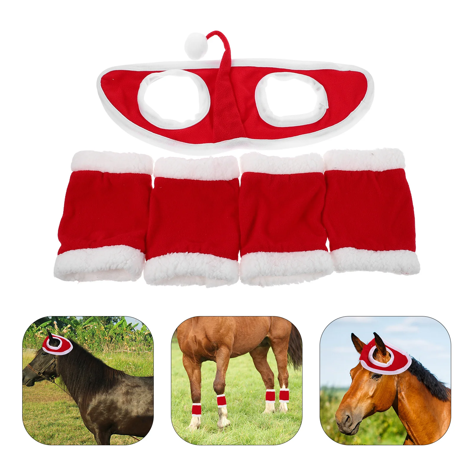 

1Set Xmas Horse Costume Accessories Leg Wraps Elf Hat Holiday Event Decorative Horse Outfit Elf Hat Holiday Decor