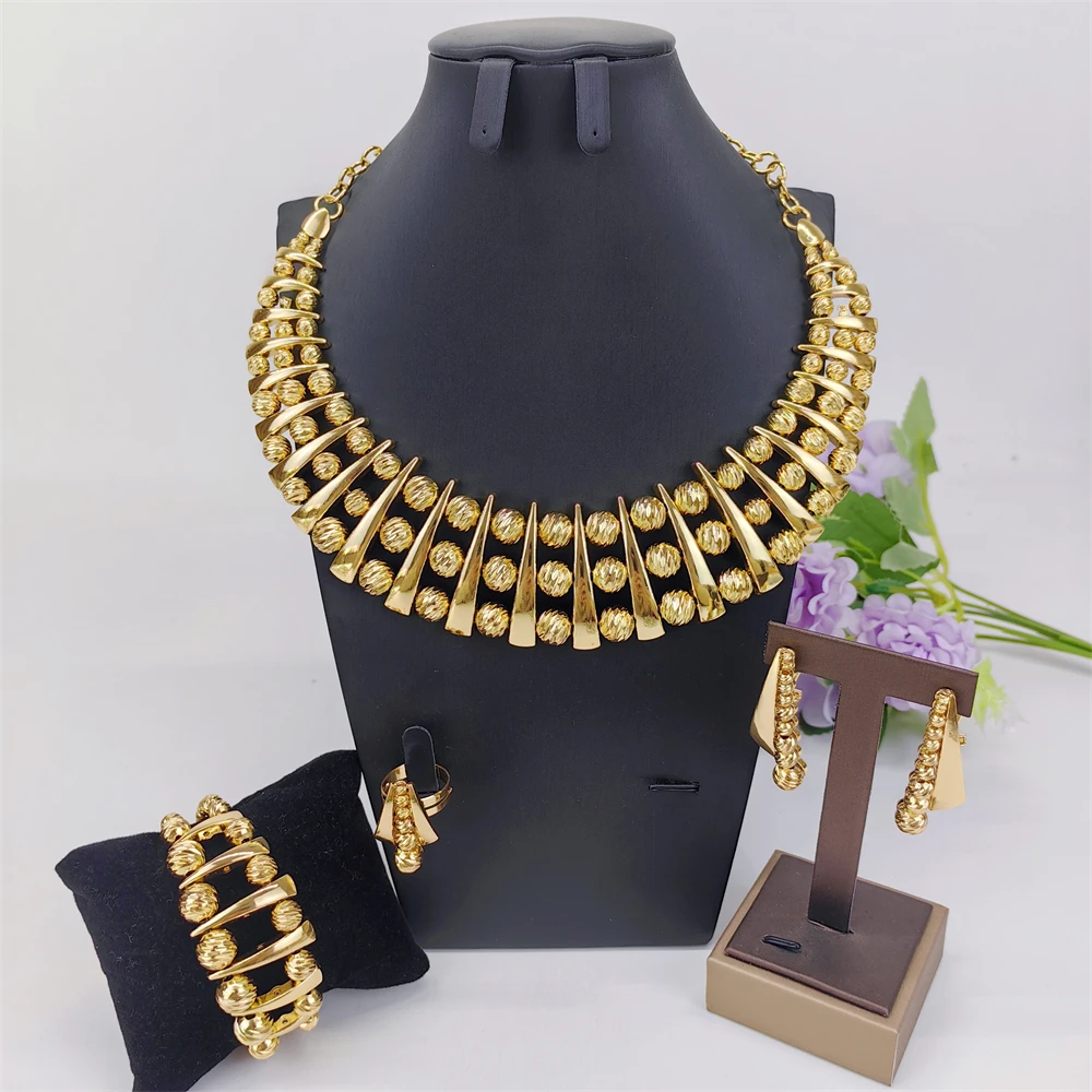 

Italian Women Jewelry Set Large Necklace Gold Plated Original Gold Color Luxury Dubai Wedding Jewelry Gift